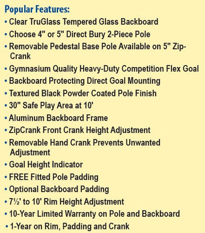 Lottery Pick ZipCrank 4" Adjustable Basketball System Bison Athletic
